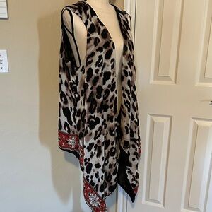 Leopard Print Scarf Style Vest with Bohemian Pattern